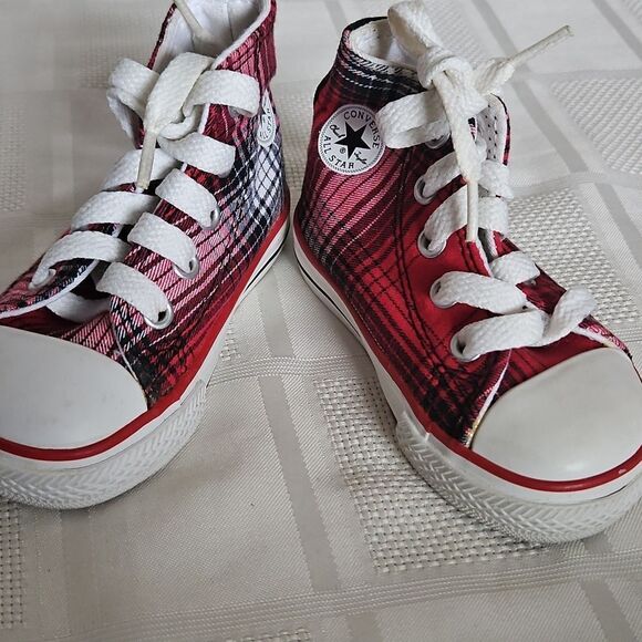 Converse Kids' All-Star Red Plaid High-Top Sneakers - Picture 14 of 16